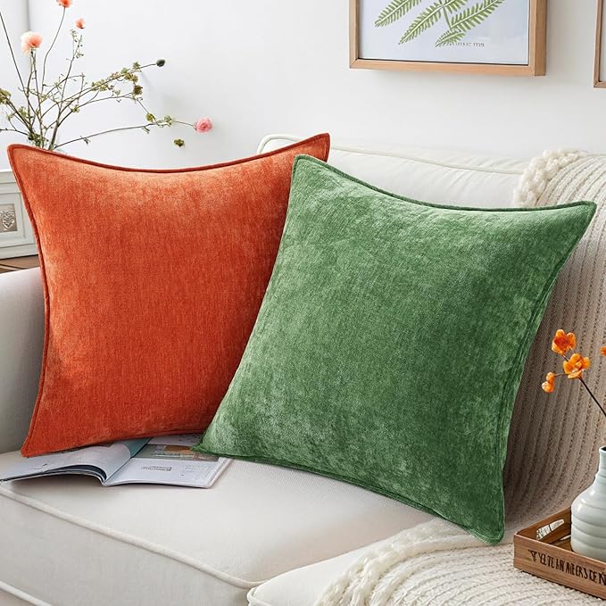 decorUhome Christmas Couch Throw Pillow Covers 12x20 Set of 2, Decorative Soft Euro Neutral Chenille Lumbar Pillow Covers with Elegant Design for Sofa Bed Living Room Home Decor, Moss Green