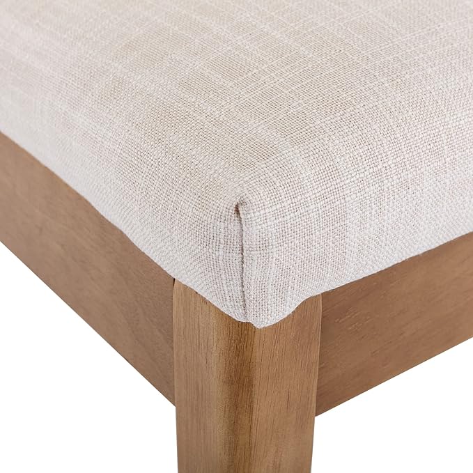 VESCASA Upholstered Dining Chairs with Square Rattan Back, Armless Padded Linen Cushion Dining Chairs with Wood Legs for Dining Room, Kitchen, Set of 2, Natural Frame