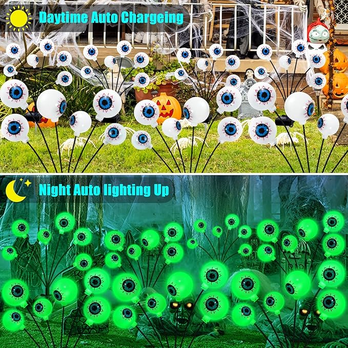 Solar Garden Lights Outdoor, Swaying Light Waterproof Solar Lights Outdoor for Yard Pathway Patio, Swaying Lawn Decor as Gardening Gifts for Women Holiday (Green, 4 Pack Halloween Decor)