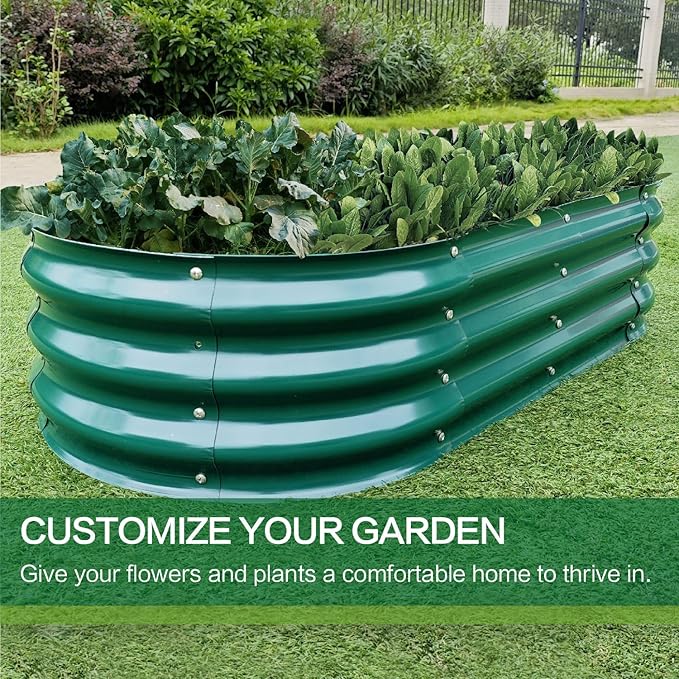 Gardmax Galvanized Raised Garden Bed, Lightweight Planter Boxes Outdoor with Easy Assembly, Large Garden Bed for Vegetables, Fruits, Flower Dark Green 8FT