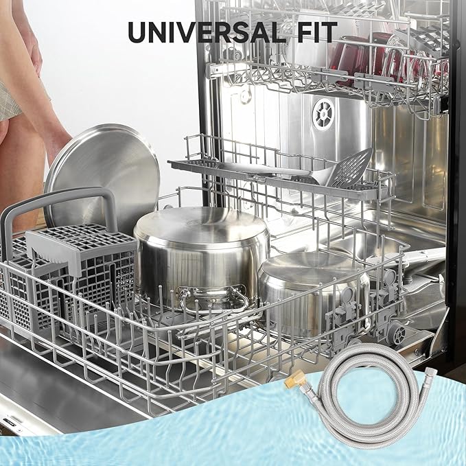 Roastove Universal Dishwasher Installation Kit,6 Ft Stainless Steel Dishwasher Hose,Burst Proof Water Supply Line with 3/8" Compression Connections,With a 6 feet drain hose and a clamp, one set