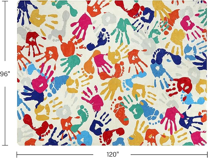 STARUIA Large Kids Rug for Playroom, 8'x10' Handprints and Footprints Colorful Rug for Classroom, Non-Slip Washable Rugs for Nursery, Soft Throw Carpet Indoor Playmat for Kids Room Dorm Bedroom