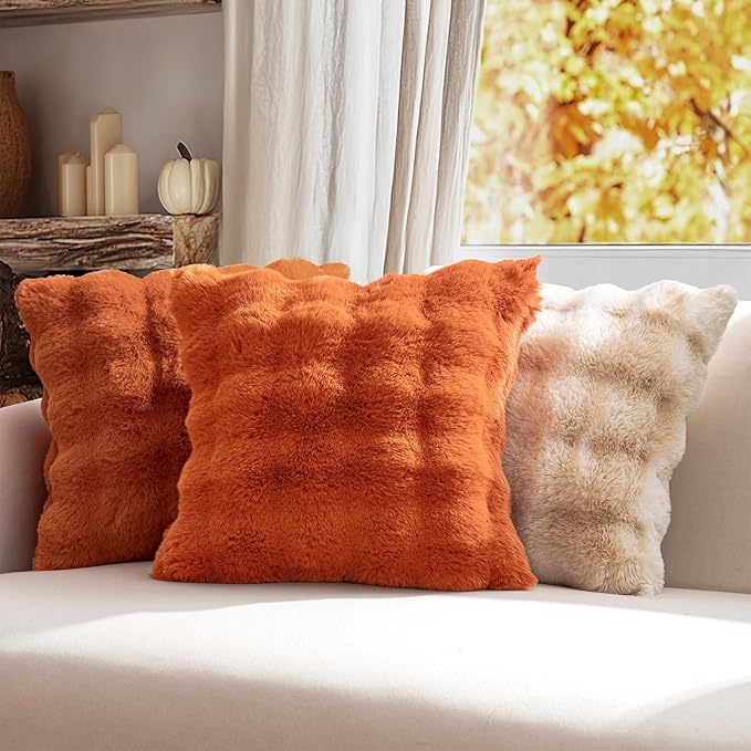 MIULEE Pack of 2 Decorative Pillow Covers Fall Thick Soft Plush Faux Fur Lumbar Throw Pillows Luxury Home Decor for Couch Bedroom Living Room Sofa,12x20 Inch Burnt Orange