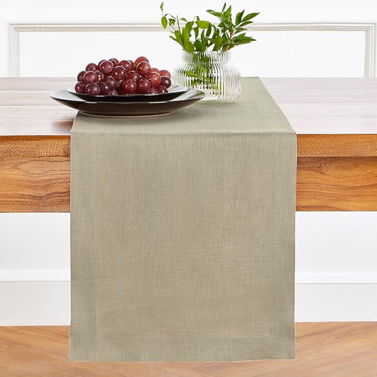 Solino Home Linen Vintage Khaki Table Runner 90 Inches Long - 100% Pure Linen 14 x 90 Inch Table Runner for Fall, Autumn, Thanksgiving - Fete