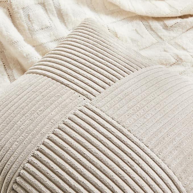 Fancy Homi 2 Packs Neutral Taupe Decorative Throw Pillow Covers 16x16 Inch for Living Room Couch Bed, Rustic Farmhouse Boho Home Decor, Soft Corss Patchwork Corduroy Textured Square Cushion Case 40cm