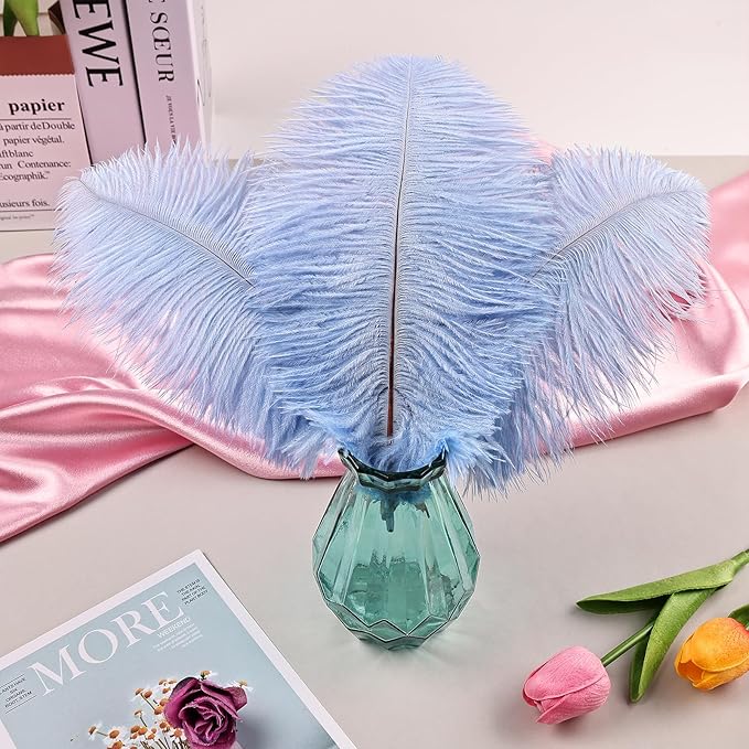 THARAHT Baby Blue Ostrich Feathers 24pcs Natural Bulk 10-12Inch 25cm-30cm for Crafts Wedding Party Centerpieces Easter Gatsbi and Home Decoration Feathers