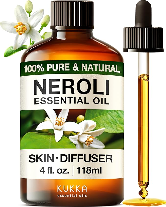 Kukka Neroli Essential Oil for Diffuser Skin - 4 Fl Oz - 100% Pure Natural Neroli Oil, Floral Scent, for Aromatherapy, Candle, Bath Bomb & Soap Making Scent DIY