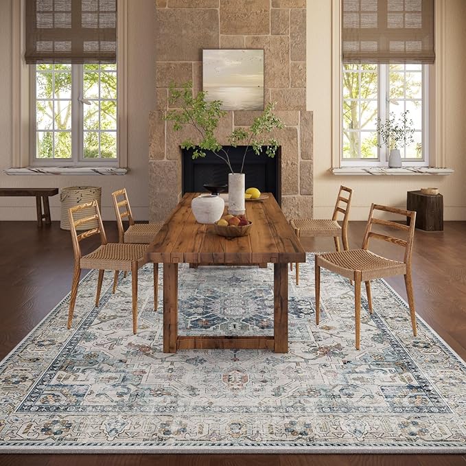 10x12 Area Rugs for Living Room: Large Area Rug Washable Stain Resistant Non Slip Distressed Vintage Low Pile Faux Wool Soft Rugs for Bedroom Farmhouse Dining Room Kids Playroom Nursery