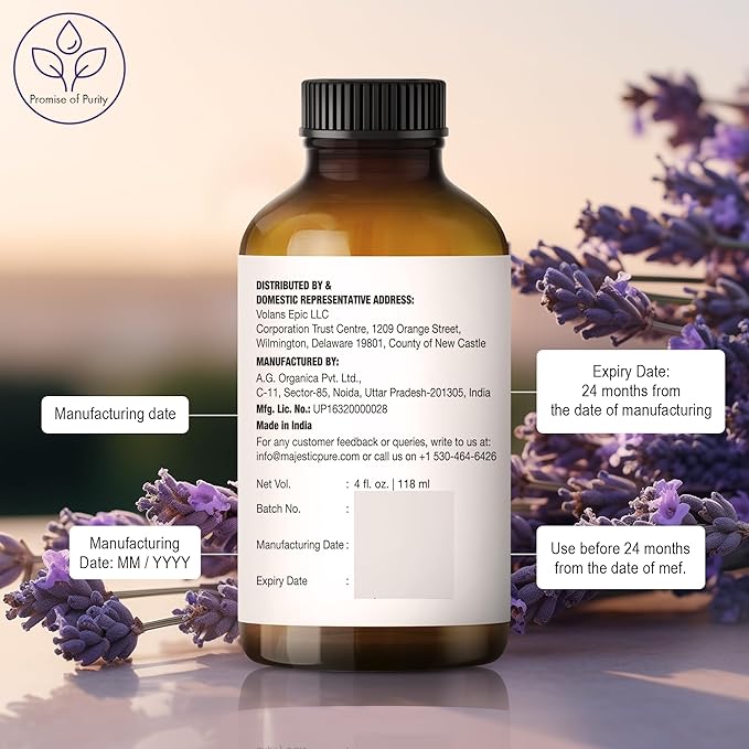 Majestic Pure Lavender Essential Oil with Glass Dropper - 4 Fl Oz Pack of 2-100% Pure and Natural Lavender Oil - Premium Grade Essential Oils for Diffuser, Aromatherapy, Soap and Candle Making