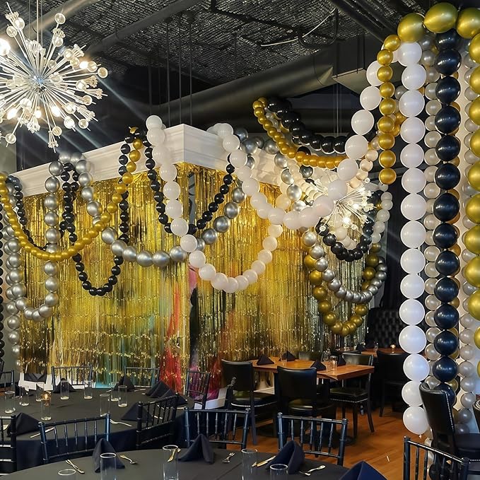 Black and Silver Linking Balloons, 100PCS 6 Inch Small Metal Silver Link Balloons for Making Balloon Wall Heart Arch, Quick Linked Balloon for Wedding Birthday Baby Shower Graduation Party Decorations