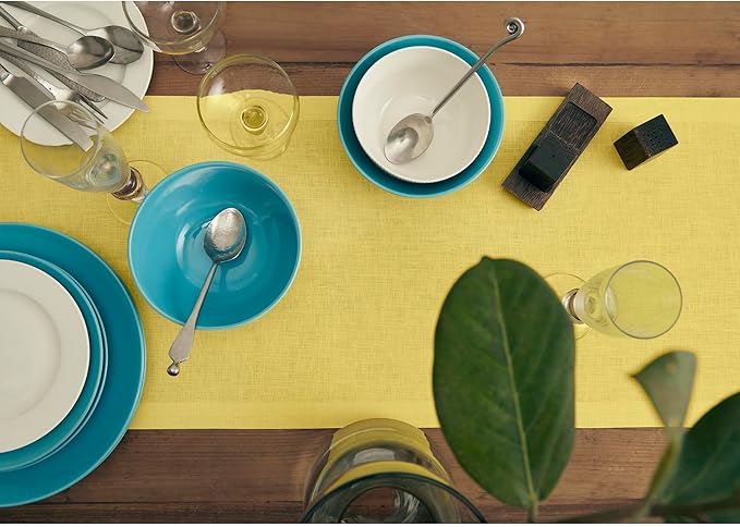 Solino Home Linen Table Runner 108 Inches Long - 100% Pure Linen Sunshine Yellow Dining Table Runner 14 x 108 Inch - Fete