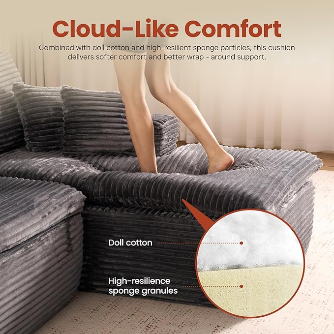 ovios 105” Modular Sectional Sofa with Thicken Seat Cushion, Cloud Couch with Deep Seat, Modern L-Shape Sofas Couches with Chaise,Upholstered Couches for Living Room Bedroom,Grey