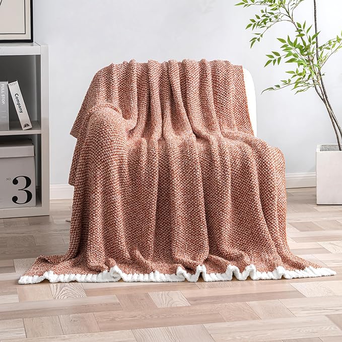 MIULEE Fall Rust Super Soft Throw Blanket for Couch, Cozy Fluffy Warm Throws Knit Blankets for Sofa, Bed, Chair, Living Room, Camping, Picnic, 50 x 60 inch