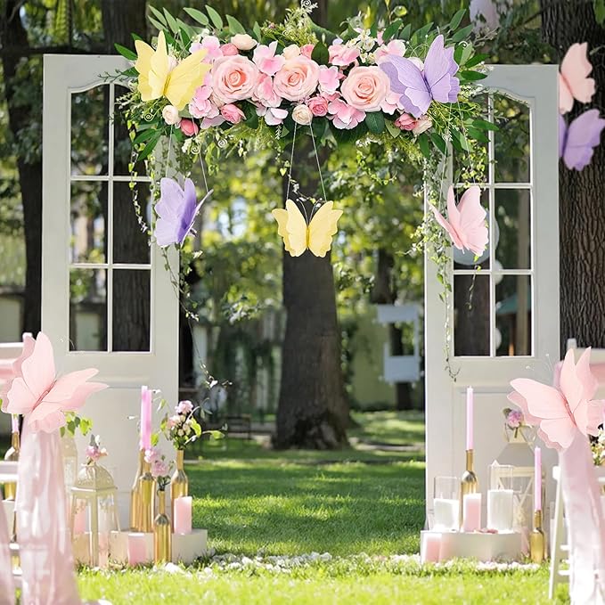 SUNBEAUTY Butterfly Party Decorations Hanging Butterfly Decorations 6Pcs Crepe Paper Garden 3D Butterflies Decor Pastel Paper Butterflies Decoration for Wedding Baby Shower Birthday Party Room Decor