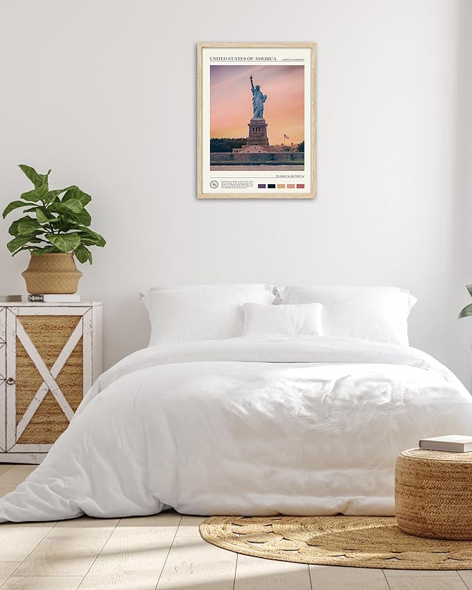 HesenDot Natural OAK Wood Framed City Wall Art,12x16in Famous Skyline Quality Canvas Wall Print,Classic Urban Landmark Wall Decor for Living Room, Bedroom,Office Gallery Set of 1