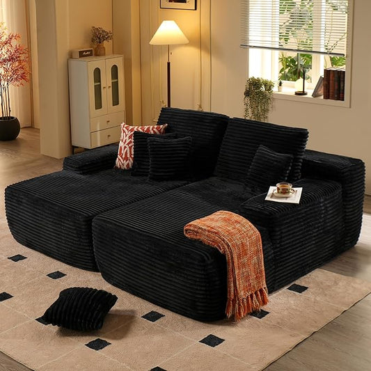 ovios 81" Oversized Sectional Double Lounge Chaise with Cloud Plush Sofa Bed, No Assembly Required, Fluffy Modern Sleeper Loveseat Chair for Indoor Living Room Bedroom Reading, Black (Plush Fabric)