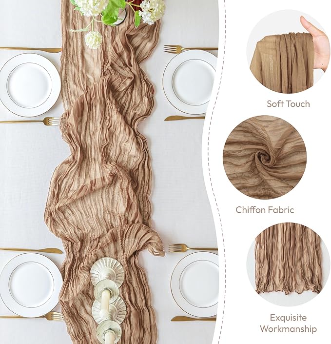 Sioloc Nude Cheesecloth Table Runner Fall Autumn Decor for Home 10ft Table Cloth for Tea Wedding Birthday Party Baby Bridal Shower Halloween Thanksgiving