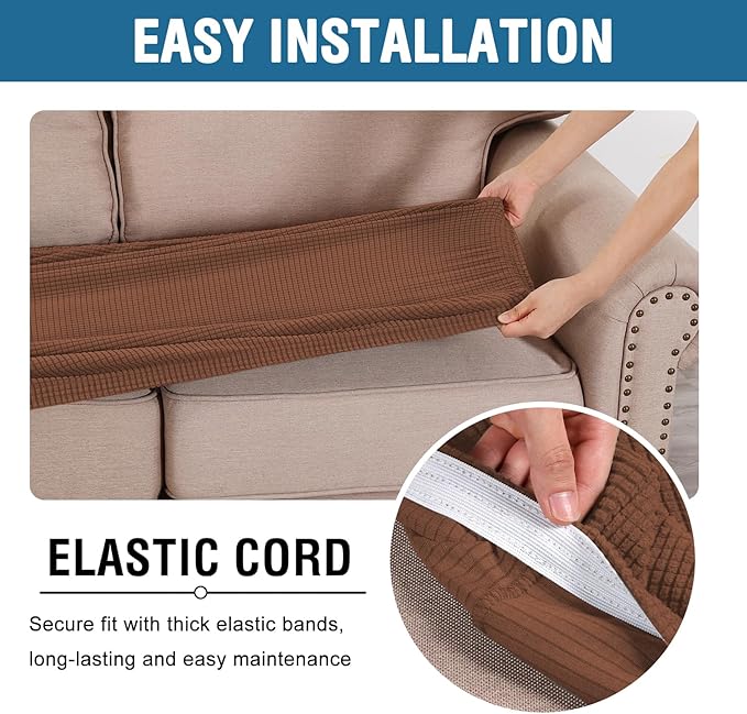 H.VERSAILTEX Super Stretch Individual Seat Cushion Covers Sofa Covers Couch Cushion Covers Slipcover Sets Thick Jacquard Textured Twill Fabric (1 Piece Loveseat Cushion Cover, Caramel)