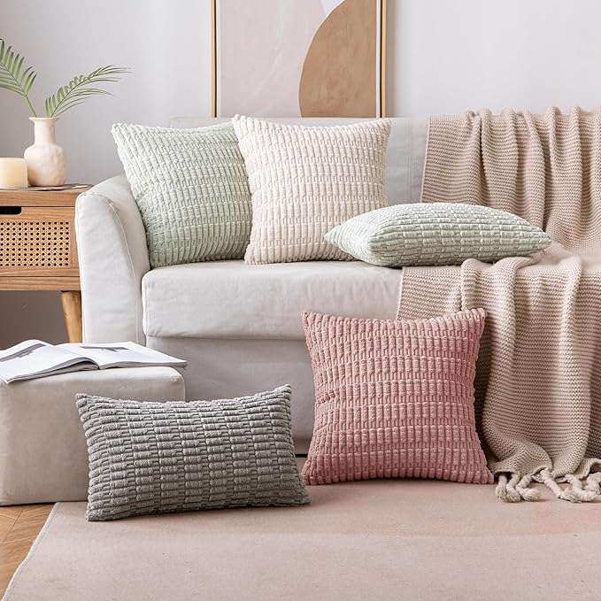 MIULEE Pack of 2 Corduroy Decorative Euro Sham Throw Pillow Covers 24x24 Inch Soft Boho Striped Pillow Covers Modern Farmhouse Home Decor for Sofa Living Room Couch Bed Blush Pink