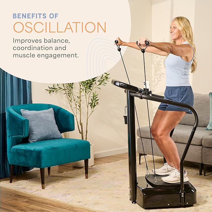 Lifepro Rhythm Vibration Plate Exercise Machine with Handles for Balance Support – Vibrating Plate for Lymphatic Drainage, Circulation & Recovery, Heart Rate Sensor, Phone Holder, 99 Speed Levels