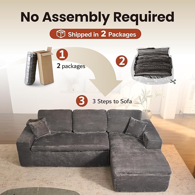 ovios 105” Modular Sectional Sofa with Thicken Seat Cushion, Cloud Couch with Deep Seat, Modern L-Shape Sofas Couches with Chaise,Upholstered Couches for Living Room Bedroom,Grey