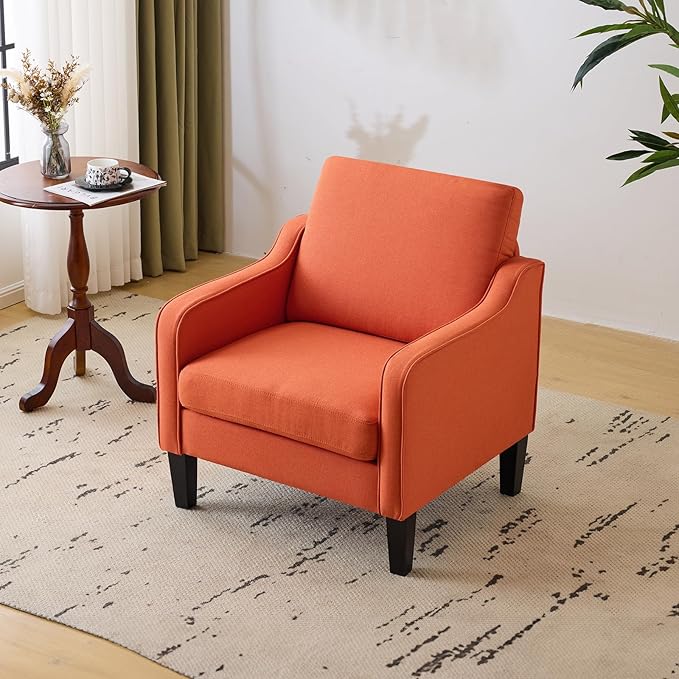 VINGLI Accent Chairs Set of 2 Living Room Chairs Burnt Orange Reading Chair for Bedroom Scooped Arm Chair Mid Century Modern Accent Chairs Upholstered Comfy Chair for Apartment, Waiting Room