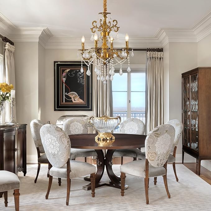 Vintage 4 Arms Crystal Chandelier Candle Light Fixture for Dining Room Living Room Bedroom Hallway Entryway Antique Gold Finish (23"-4 Lights)