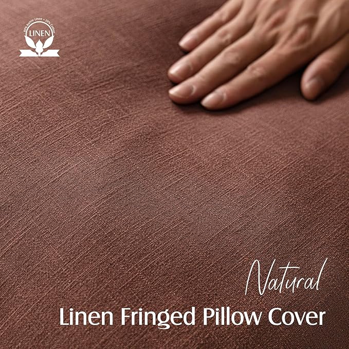 Foindtower Set of 2 Decorative Linen Fringe Throw Pillow Covers Cozy Boho Farmhouse Cushion Cover with Tassels Soft Accent Pillowcase for Couch Sofa Bed Living Room Home Decor,26×26 Inch,Rust Red