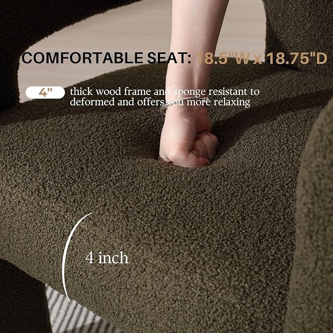 Green Sherpa Dining Chairs Set of 2, Modern Barrel Dining Room Chairs Upholstered Faux Fur Accent Chair with Arms and Round Back for Living Room Kitchen Armchair No Assembly Needed