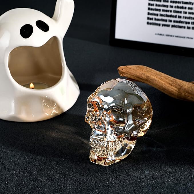 Model Statue for Home Décor Crystal Skull Decorative Figurine Gifts for Women Husbands Halloween Head Figurine Decoration Gift (Champagne Color Skull)