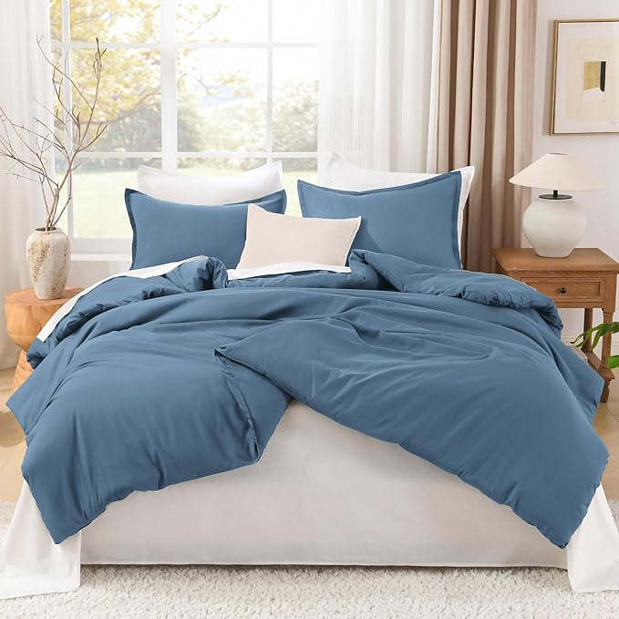 Litanika Comforters King Size Ocean Blue, 3 Pieces Lightweight Solid Bedding Set & Collections, All Season Fluffy Bed Set (104x90 Inches Comforter & 2 Pillowcases)