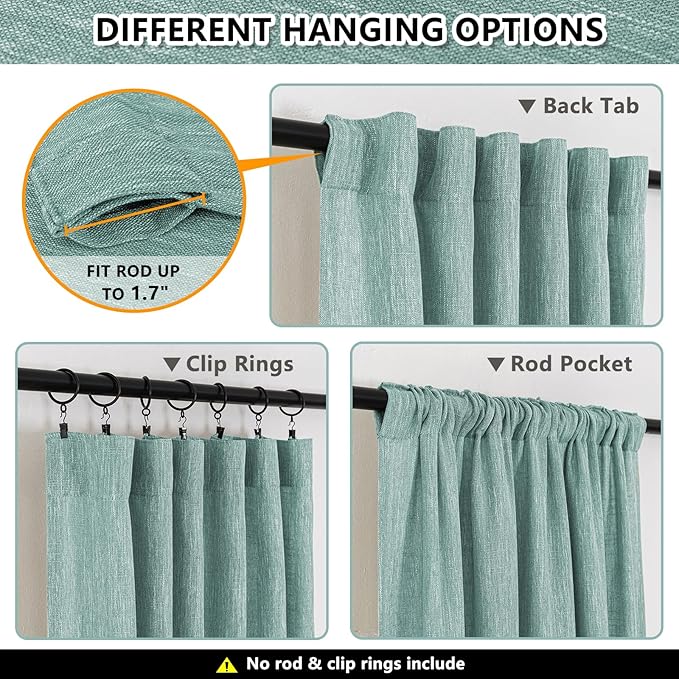 MYSKY HOME Turquoise Living Room Curtains for Windows Semi Sheer Curtains 90 Inch Length Boho Room Decor Sliding Glass Patio Doorways Light Filtering Privacy Protect Soft Texture, 50" x 90", 2 Panels