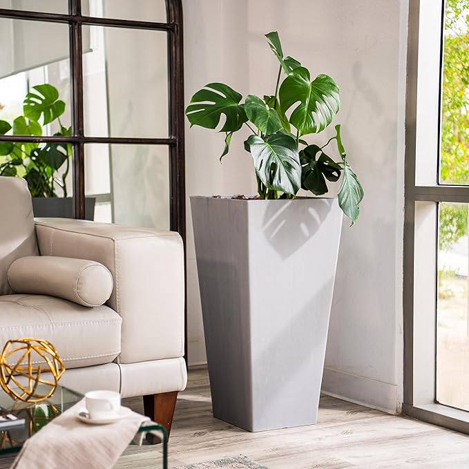 XBrand Modern 30-Inch Tall Square Planter, Tapered, Perfect for Indoor & Outdoor, Patio Decor, Set of 2, Gray