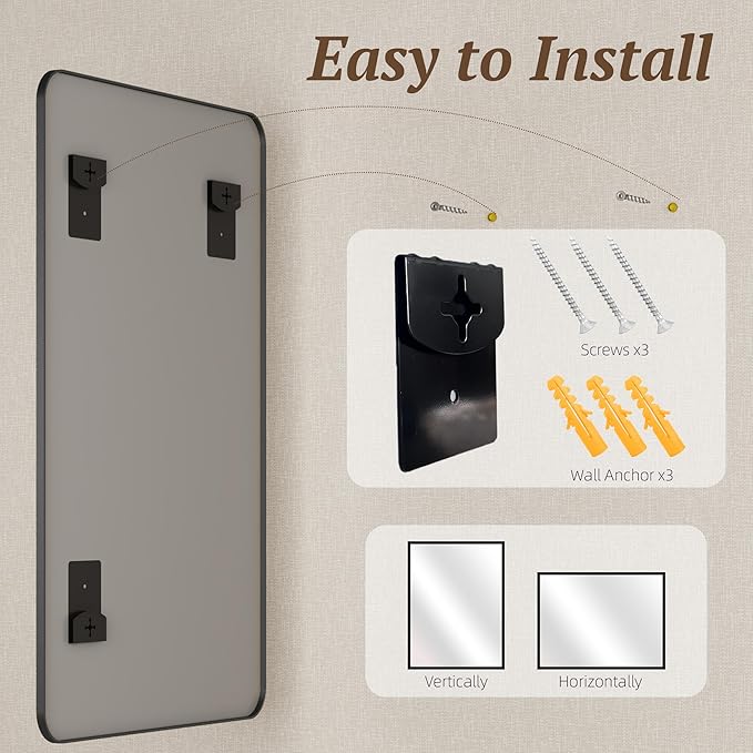 Bathroom Mirror 60" x 30", Large Rectangle Wall Mirror, Black Metal Frame Wall Mounted Mirrors for Bathroom, Vanity, Bedroom, Entryway Decor(Horizontal/Vertical)