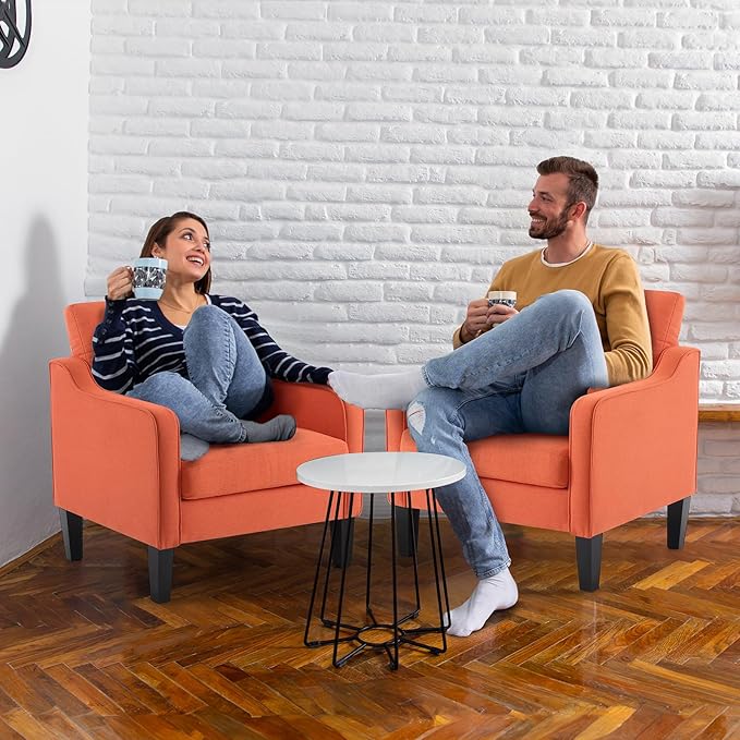 VINGLI Accent Chairs Set of 2 Living Room Chairs Burnt Orange Reading Chair for Bedroom Scooped Arm Chair Mid Century Modern Accent Chairs Upholstered Comfy Chair for Apartment, Waiting Room