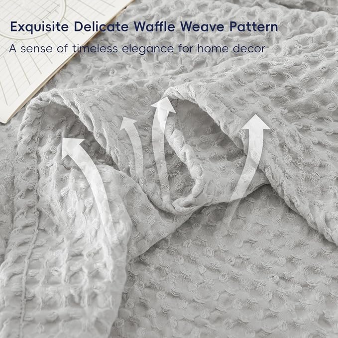 PHF Ultra Soft Waffle Weave Blanket Queen Size 90"x 90"- Washed Lightweight Breathable Cozy Woven Blanket for Bed - Aesthetic Decor for Couch Bedding Sofa Home Car - Light Grey