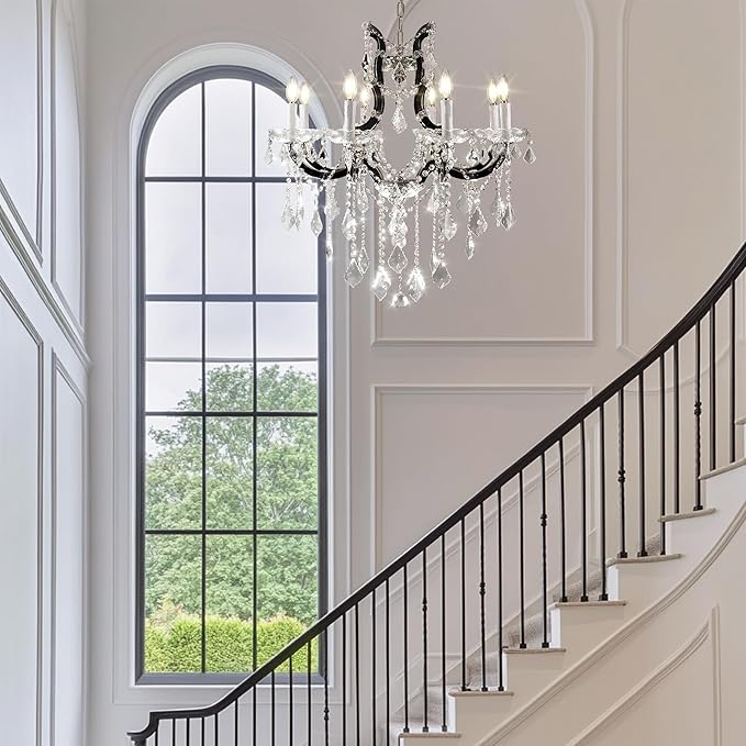 Modern Crystal Chandeliers, Black Chandelier Light Fixtures, 29''Candle Chandeliers for Staircase Hallway Living Room Entryway, 8 Lights