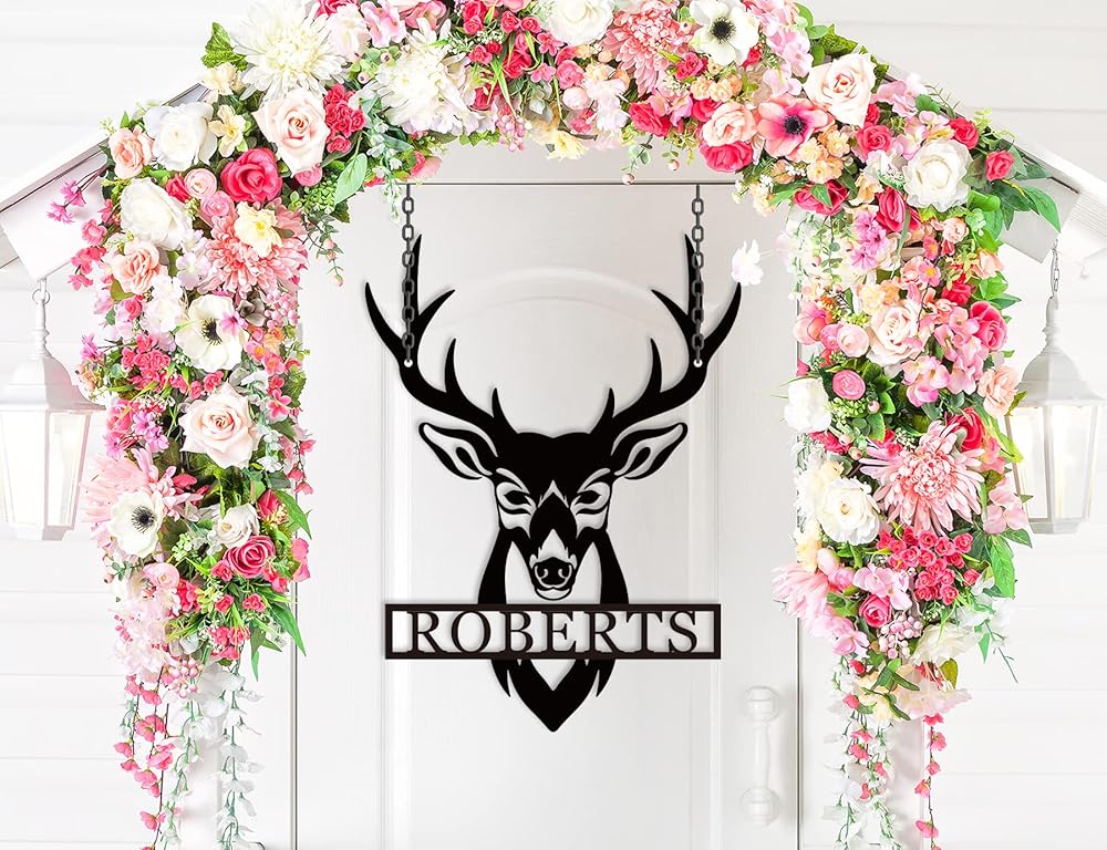 Personalized Deer Head Metal Sign | Christmas Deer | Custom Metal Deer Sign | Deer Antlers Sign | Outdoor Wall Decor | Last Name Sign | Deer Monogram | Wall Decor Rustic Home | Housewarming Gifts