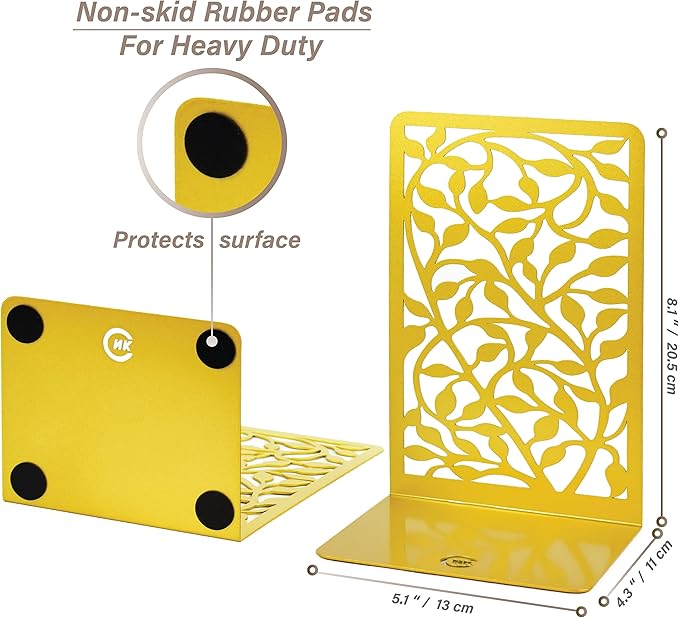 CNK Book Ends Bookends for Decorative Books Holder Bookend Shelves End Hold Heavy Duty Holders Stoppers Metal Stopper Cute Boho Bookshelf Holds Cookbook Office Home Set of 2 Bookends Pair Gold
