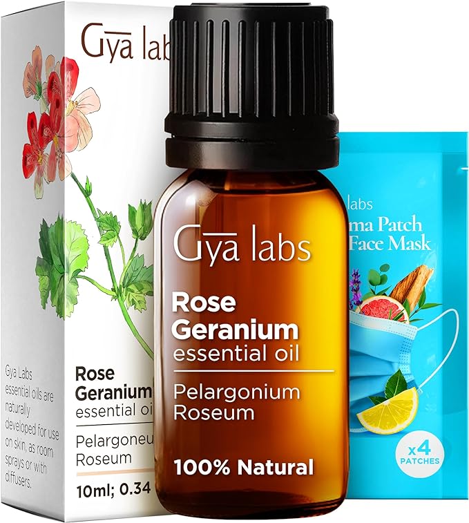 Gya Labs Rose Geranium Essential Oil for Skin - 0.34 Fl Oz - 100% Pure Natural Rose Geranium Oil for Diffuser, Aromatherapy Self-Care & Candle Making Scent