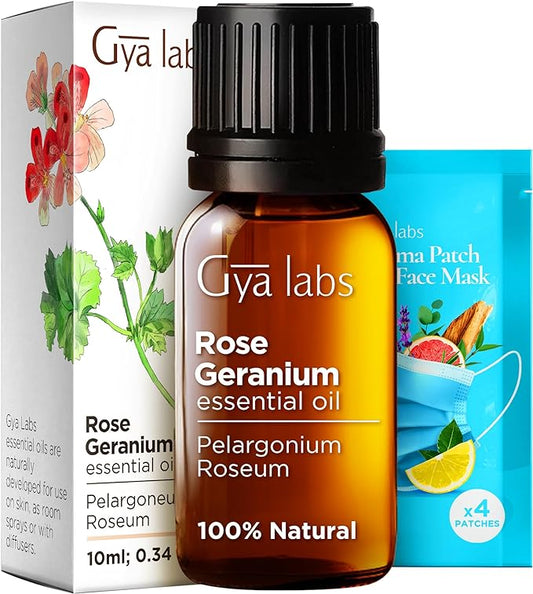 Gya Labs Rose Geranium Essential Oil for Skin - 0.34 Fl Oz - 100% Pure Natural Rose Geranium Oil for Diffuser, Aromatherapy Self-Care & Candle Making Scent