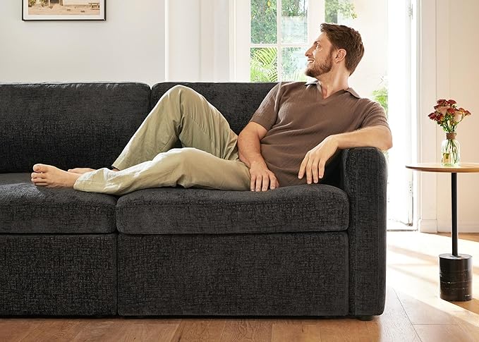 HONBAY Modular Sectional Couch with Storage Ottoman, Sectional Sofa with Storage Seats, L Shaped Sectional Couches for Living Room, Grey