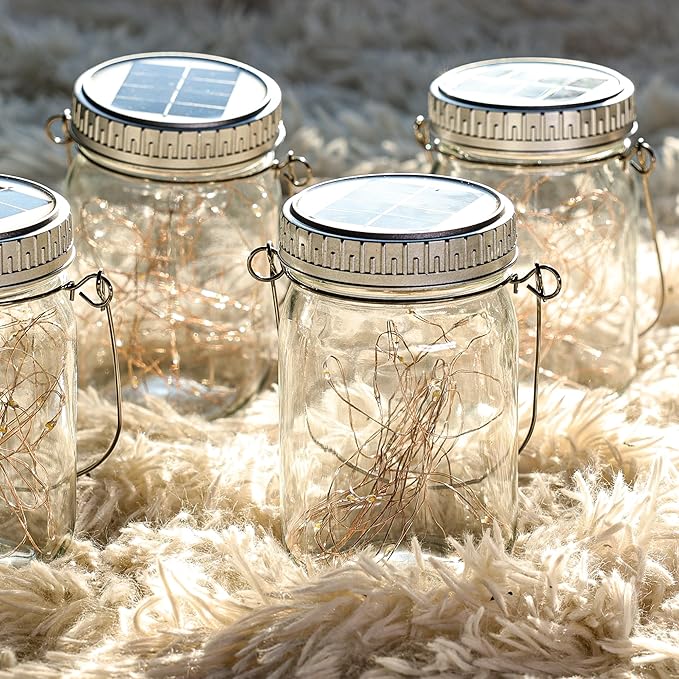 Cooo 12 Pack Solar Lanterns Outdoor Waterproof Upgraded Crystal Glass Solar Mason Jar Lights 30 LED 215% Larger SolarPanel, Anti-Rust Lid（Just a Little More,Get Double The Delight-Warm White）