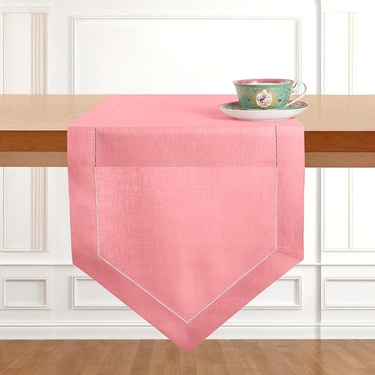 D'Moksha Homes Dusty Pink Linen Table Runner 108 Inches Long - 100% Pure Linen Diamond Table Runner 14 x 108 Inch for Dining, Fall and Halloween - Machine Washable
