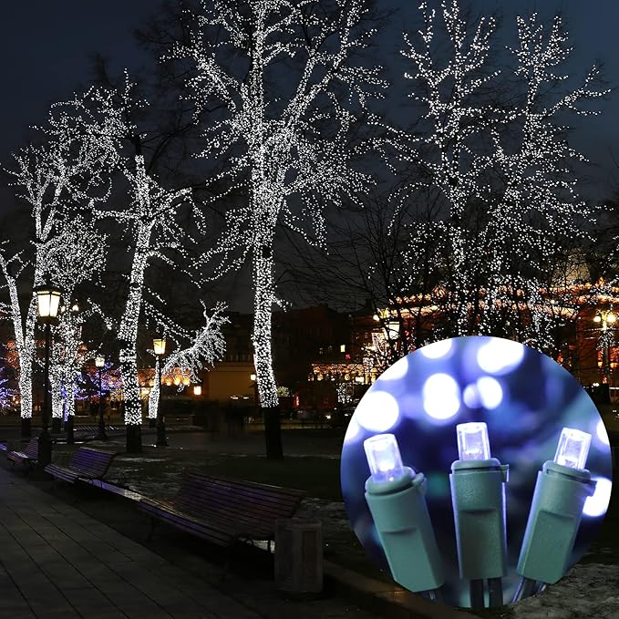 White Wide Angle LED Christmas Lights, 64.8 Ft 300 Count, Pack of 3 Strands 21.9 Ft 100 Lights UL Certified Commercial Grade Green Wire 5mm Holiday String Light