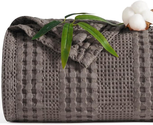 PHF Cooling Waffle Blanket Twin Size, Lightweight 60% Rayon Derived from Bamboo & 40% Cotton Breathable Blanket for Hot Sleepers, Soft and Luxury for Bed Couch and Sofa, 66"x90", Dark Grey