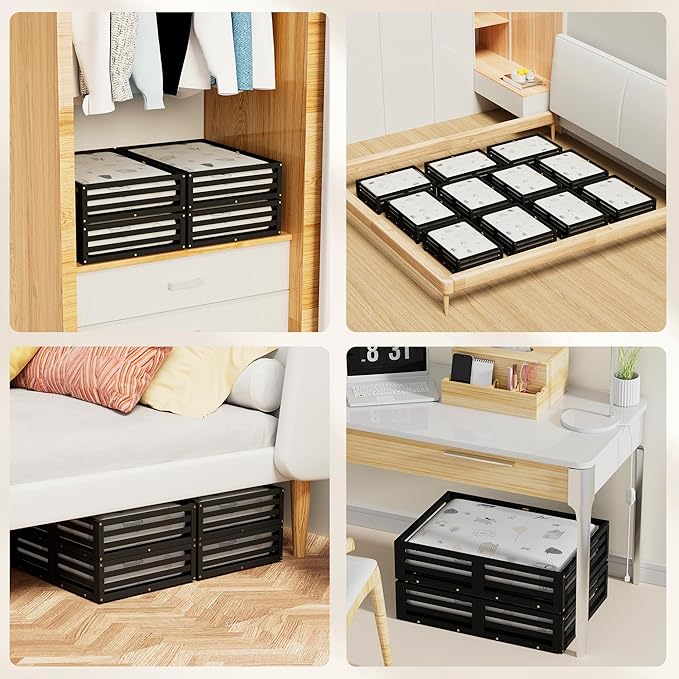 Under Bed Storage with Wheels-Large Bamboo Underbed storage Containers with Large Dust Bag Stackable Under the Bed Shoe Storage Bins for Clothes Books Bedding (2 Packs Black, 23.62"L×16.54"W× 6.51"H)