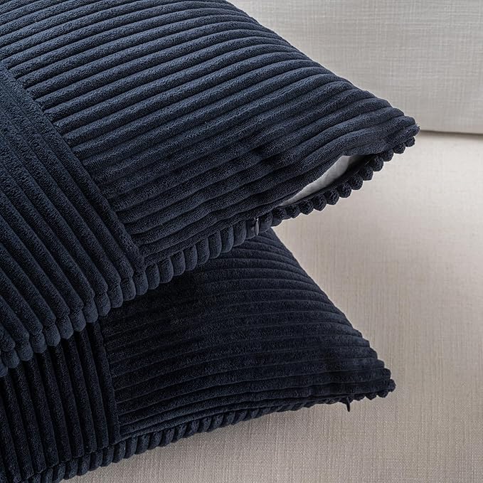 Fancy Homi 2 Packs Navy Blue Big Decorative Throw Pillow Covers 24x24 Inch for Living Room Couch Bed Sofa, Rustic Farmhouse Boho Home Decor, Soft Corss Corduroy Patchwork Accent Cushion Case 60x60 cm