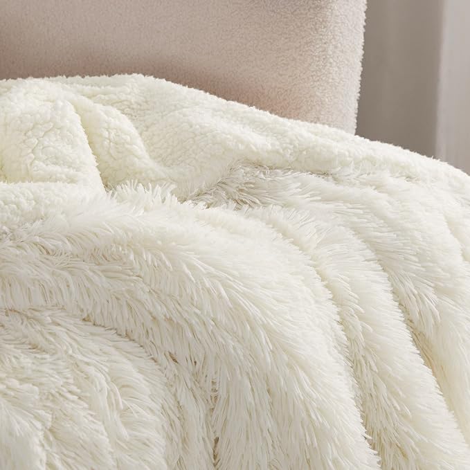 Bedsure GentleSoft Fuzzy Sherpa Faux Fur Twin Blanket Cream Cozy Gifts for Women, Soft Fleece Plush Warm Minky Thick Blanket Twin Size for Bed, Couch, Room Dorm Essentials Cream Decor Gifts, 60x80