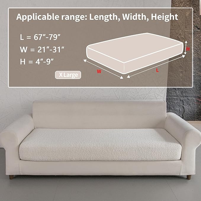 Couch Cushion Covers for Sectional Sofa, Stretch Soft Sofa Slipcovers Washable Wear-Resistant Universal Furniture Protector for Living Room(1 Piece Oversized Cover, Ivory)